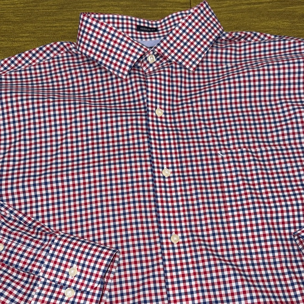 Men's Tommy Hilfiger Regular Fit Red Blue Check Checkered Dress Shirt 17 32-33
